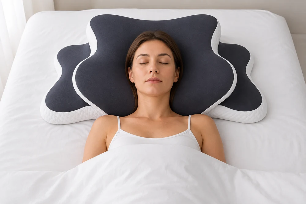 Het vlinderkussen op een opgemaakt bed